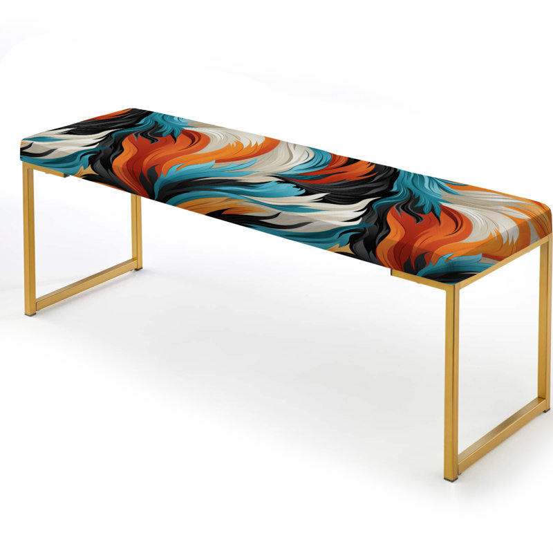 Feuillage bleu et orange exotique de la jungle - Banc tapissier abstrait doré