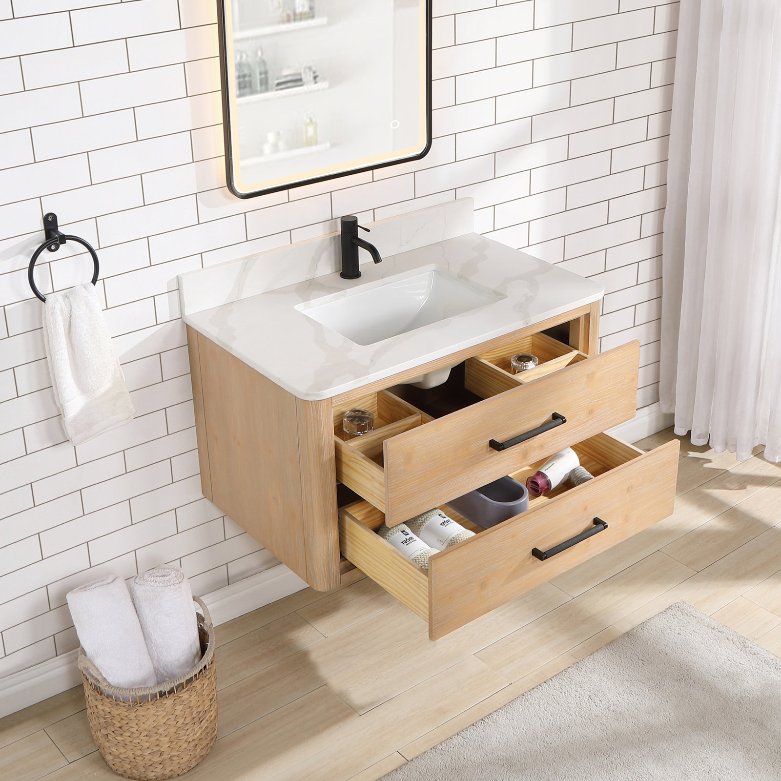 Cristo 36'' Single Bathroom Vanity, Fir Wood Brown