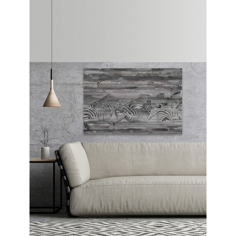 «Zebras Run Outline» par Parvez Taj, impression sur toile tendue, H 30 po x l 45 po x P 1,5 po