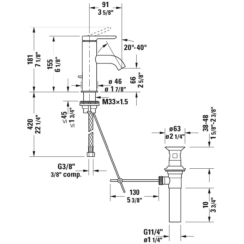 Single Hole Bathroom Faucet, Includes Drain