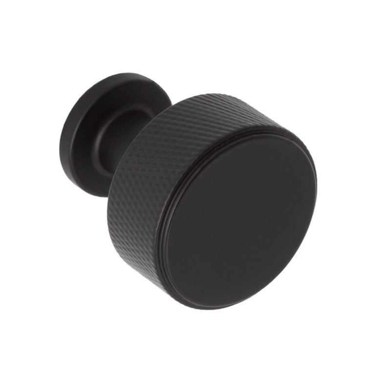 Bouton de meuble rond Kent moleté de 1-1/8 po de diamètre, noir mat, Noir mat, 1.13"