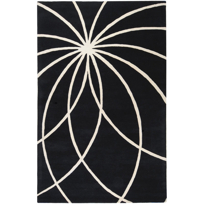 Tapis noir en laine touffeté à la main Mcquaid, Rectangle 2 pi x 3 pi