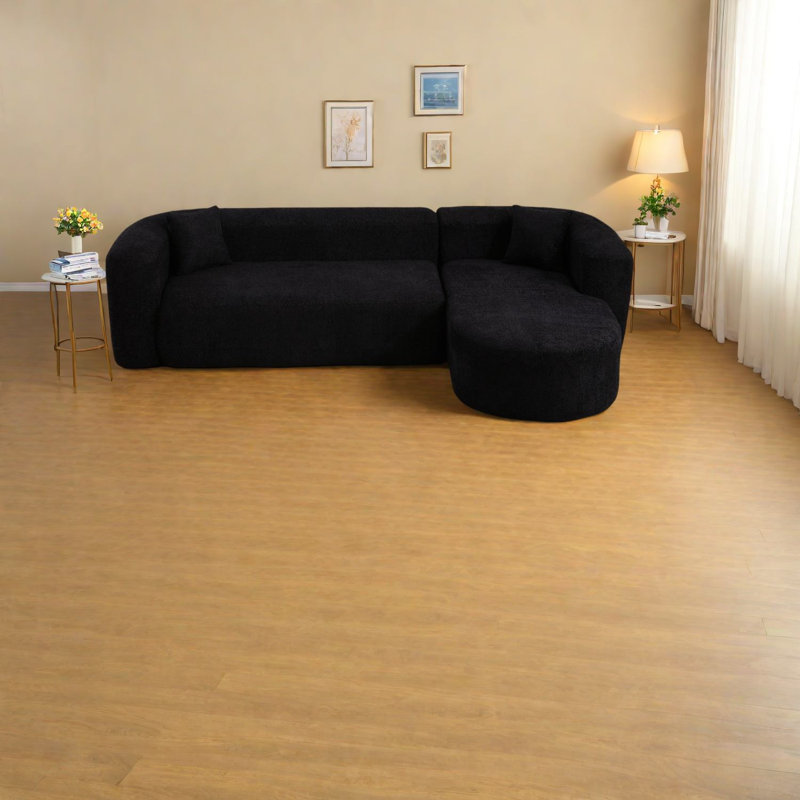 Canapé modulaire luxueux et moderne, tissu chenille, forme en L incurvé, confort de salon