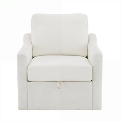 For Living Room Bedroom Reading Nooks | Functional 360 Swivel Arm Chair Soft Chenille Upholstery Clean White