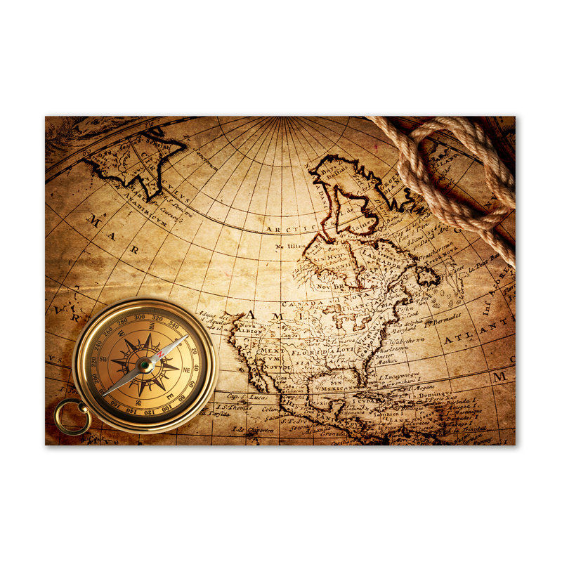 Compass On The Map - Wrapped Canvas Print