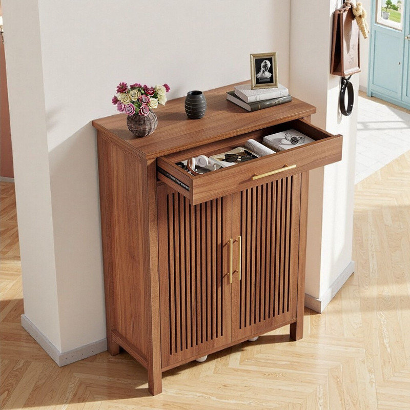 5-Tier Freestanding Wooden Shoe Cabinet Organizer With Louvered Doors Drawer 31.5 W Shoe Storage Shelf Rack For Hallway Entryway Closet