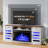 Farmhouse 70"W LED Curved Fireplace TV Stand, Barnwood/White-1988164188