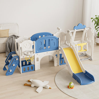 Multifunctional 11-In-1 Toddler Playset With Extra-Long Slide, Strong Swing  Basketball Hoop | Indoor/Outdoor Slide For Kids 1-4