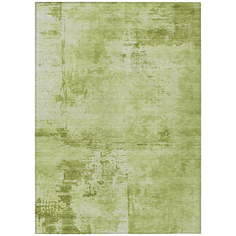 HomeRoots 3' X 5' Lime Green Abstract Washable Indoor Outdoor Area Rug