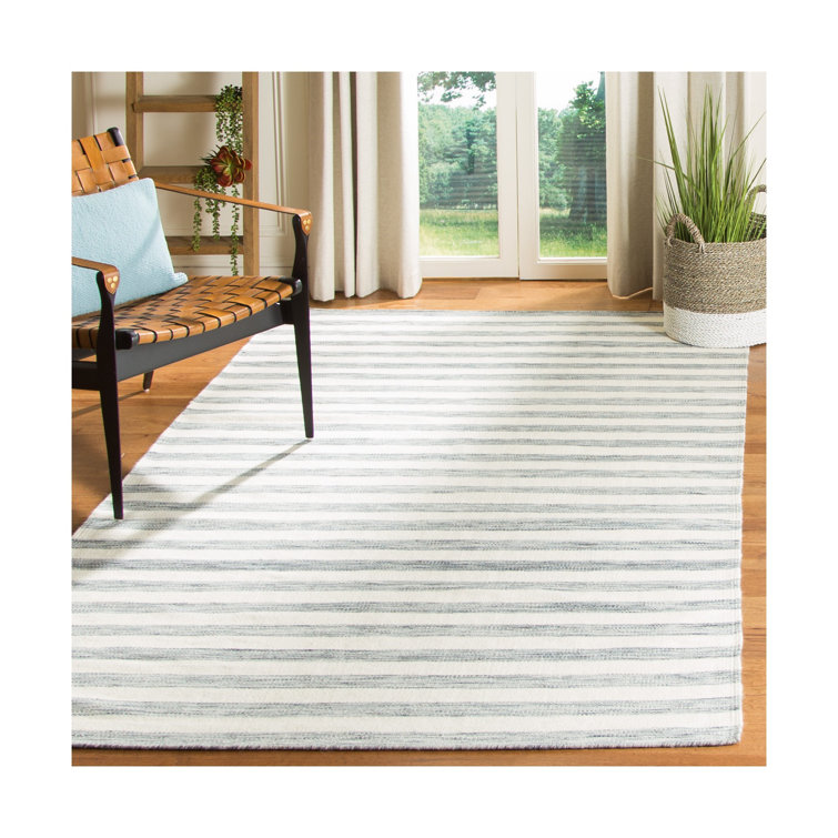 Waukena Hand Woven Flat Weave Wool/Cotton Striped Rug in Ivory/Gray