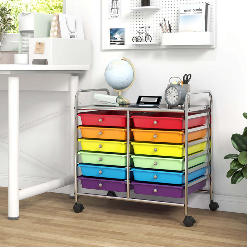 12 bacs de rangement à roulettes, Argent / multicolore