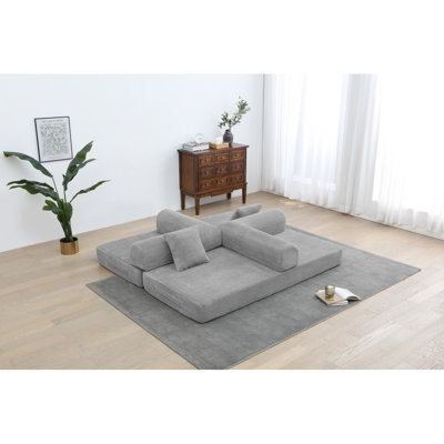 Mercer41 Convertible Sleeper Sofa Bed With Cylindrical Pillow - Corduroy Folding Mattress Couch With Fixed-Shape Frame For Living Room, Bedroom, Lounge, Studio