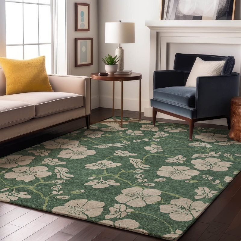 Premium Machine Washable Birchview AMF1034 Floral Rug, Rectangle 5' x 7'6"