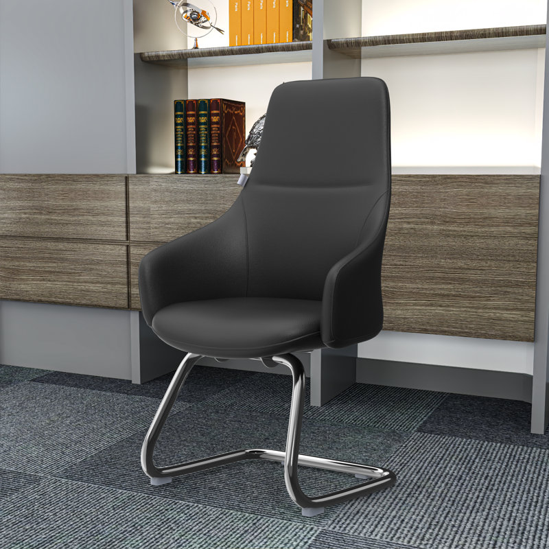 Fauteuil de bureau et de conférence en cuir Stiller - Siège de bureau avec accoudoirs fixes, soutien lombaire, base pivotante et structure en fer