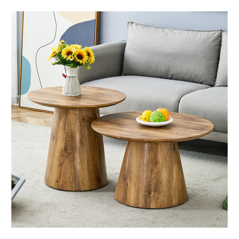 Table basse Win2win, table basse de style médiéval-moderne, placage de grain de bois, table basse ronde classique et ensemble de tables d'appoint, salon simple, table de centre de bureau