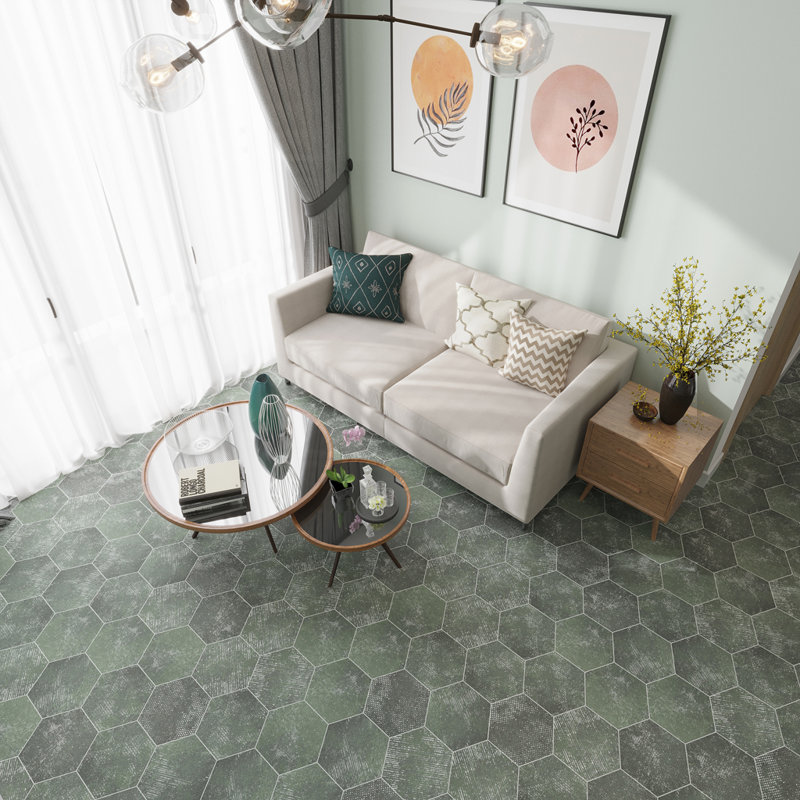 Zenith 9 X 11 In. Textured Olive Green Porcelain Hexagon Wall And Floor Tile (8.07 Sq Ft/Case) - 16 Pack