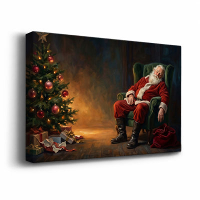 " Sleeping Santa Claus in Green Armchair by Tree Christmas " Painting