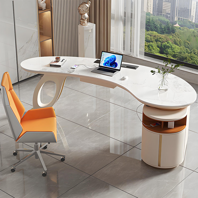 Bureau moderne en granit blanc de 70,87 po pour le bureau et l'ordinateur, H 29,53 po x l 70,87 po x P 27,56 po