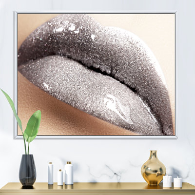Close Up Of Woman Lips With Glittering Silver - Photograph on Canvas