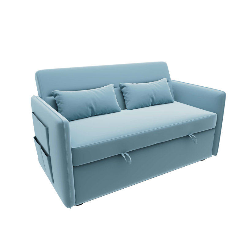 57" Upholstered Sleeper Sofa, sofas, couch, Blue 100% Polyester