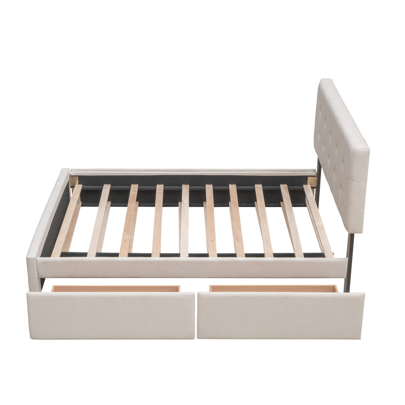 Dearbhaile Queen Tufted Storage Platform Bed with Trundle and Headboard, Dark Beige