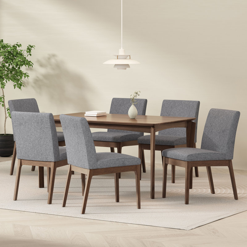 Jerwin 6 - Person Four Leg Dining Set, Dark Gray, Natural Walnut