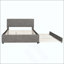 Lit plateforme tapissier avec tête de lit à motif brique et gigogne simple TG, tissu en lin-1409411797