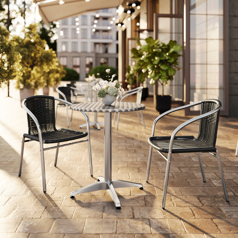 Haverhill Round 3 Piece Bistro Set, 27.25" H x 23.5" W x 23.5" D, Black