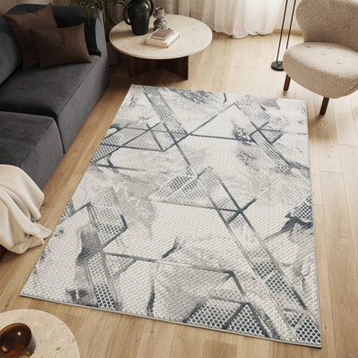 7 pi 10 po X 6 tapis géométrique, gris, fait à la machine, style décontracté moderne, pour la décoration de bureau contemporain
