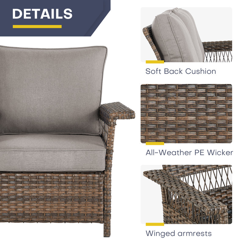 Anferney 4 - Pieces Outdoor Wicker Patio Chair Set with Ottomans and Cushions, Gray