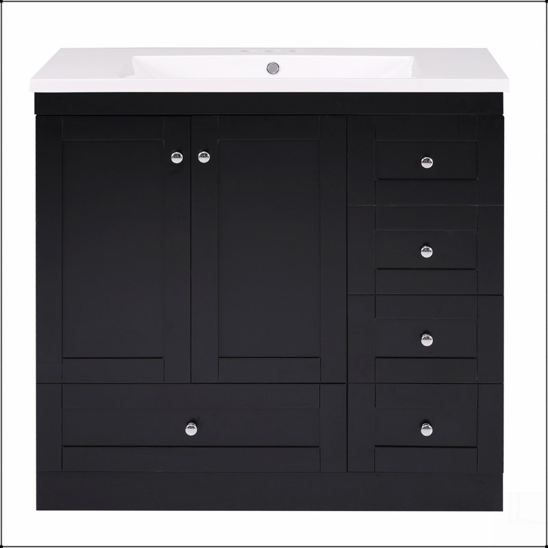 Armoire de meuble-lavabo autoportante de 36 po de style Shaker avec lavabo, 4 tiroirs à fermeture douce et 2 portes à fermeture douce