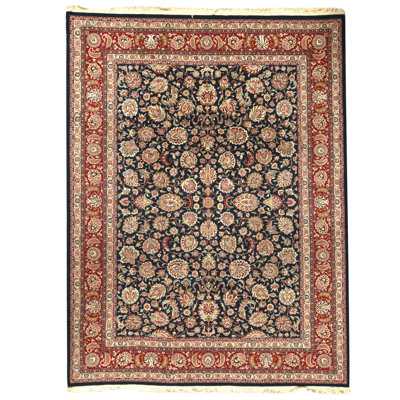 Hand Knotted Wool Area Rug in Navy And Red