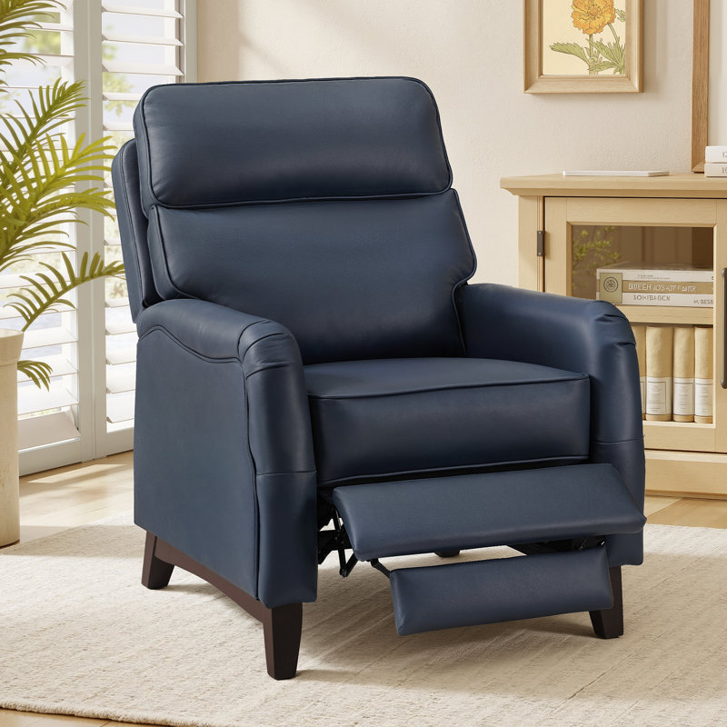 Fauteuil inclinable traditionnel surdimensionné en cuir véritable, Marine