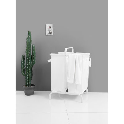 2 paniers à linge 110 L, panier en tissu blanc avec couvercle et cartes de tri pour vêtements
