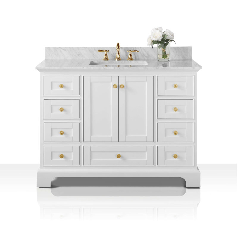 Audrey 48'' W Single Vanity, Carrara White, Brushed Nickel, Sapphire Gray