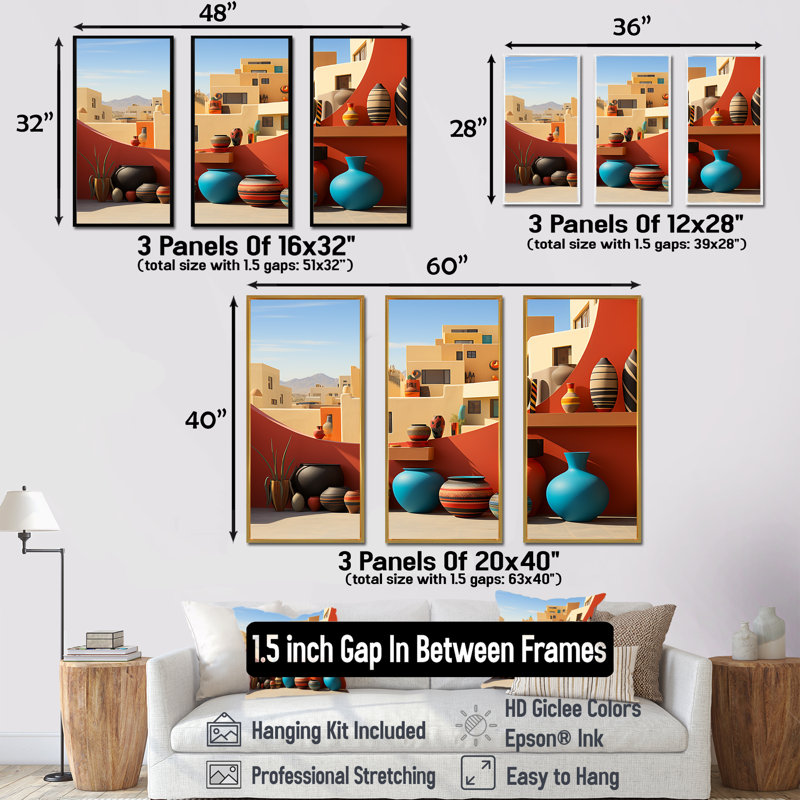 Art mural rouge, formation de poterie rouge cubiste, Cadre flottant blanc, H 40 po x l 60 po