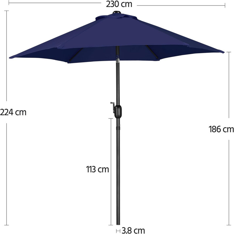Earnistine 230cm Tilt Market Parasol, Navy