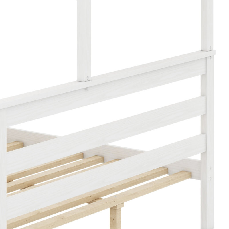 Minimalist Wooden Bunk Bed with Built-In Ladder, White