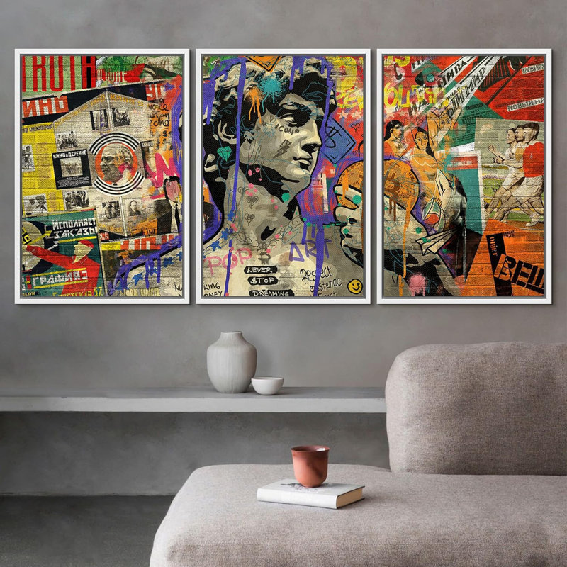 Peinture en aérosol Michelangelo David Graffiti et art urbain, art moderne coloré, portrait urbain, 3 pièces, Blanc