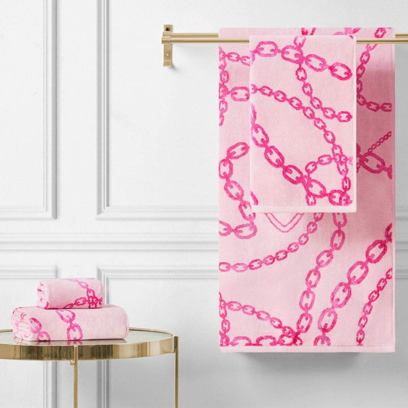 Juicy Couture Printed Jacquard Bath Towels , 2-Bath Towels & 2-Hand Towels, Pink