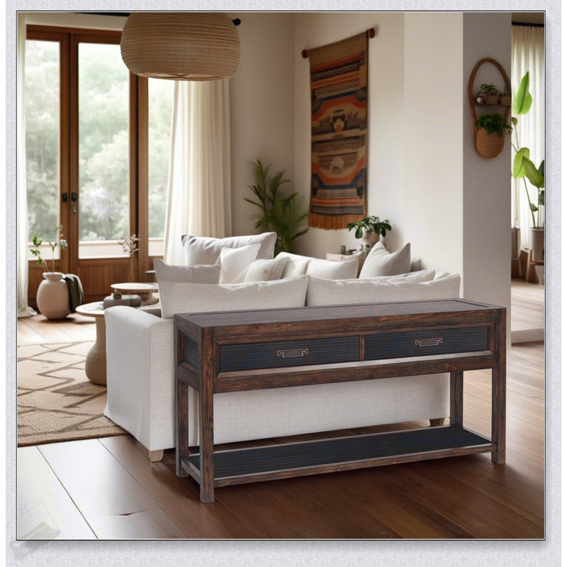 Table de canapé à deux tiroirs sans assemblage, finition bicolore et rangement spacieux pour les espaces de vie modernes