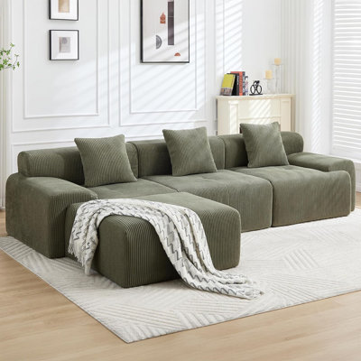 Canapé modulaire en forme de L 118 po, canapé nuage en velours côtelé avec repose-pieds mobile, siège profond 118 po