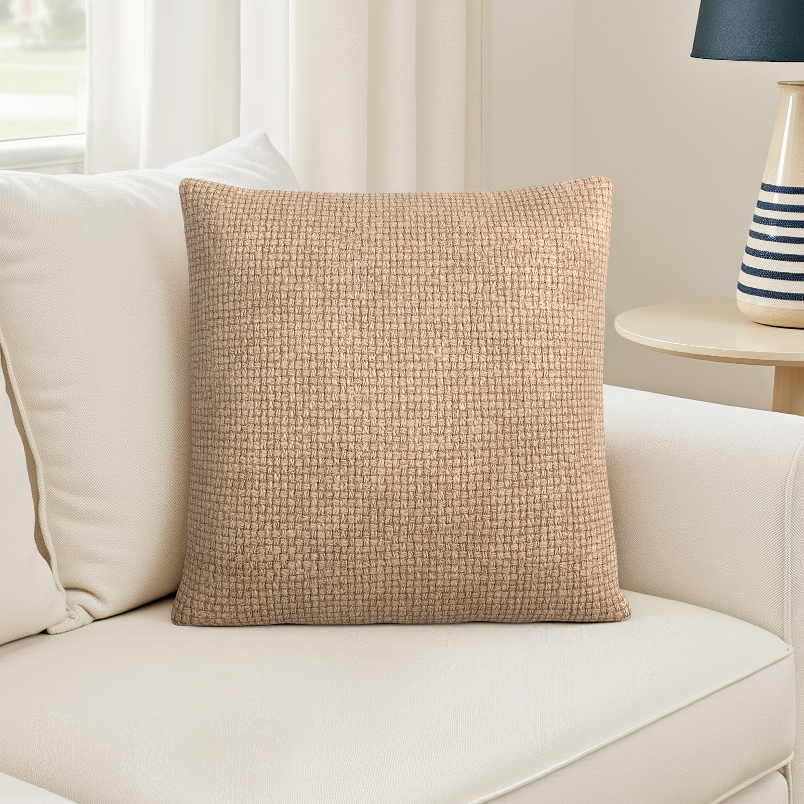 Clovis Cotton Throw Pillow, Wheat, 20" x 20", Down Fill