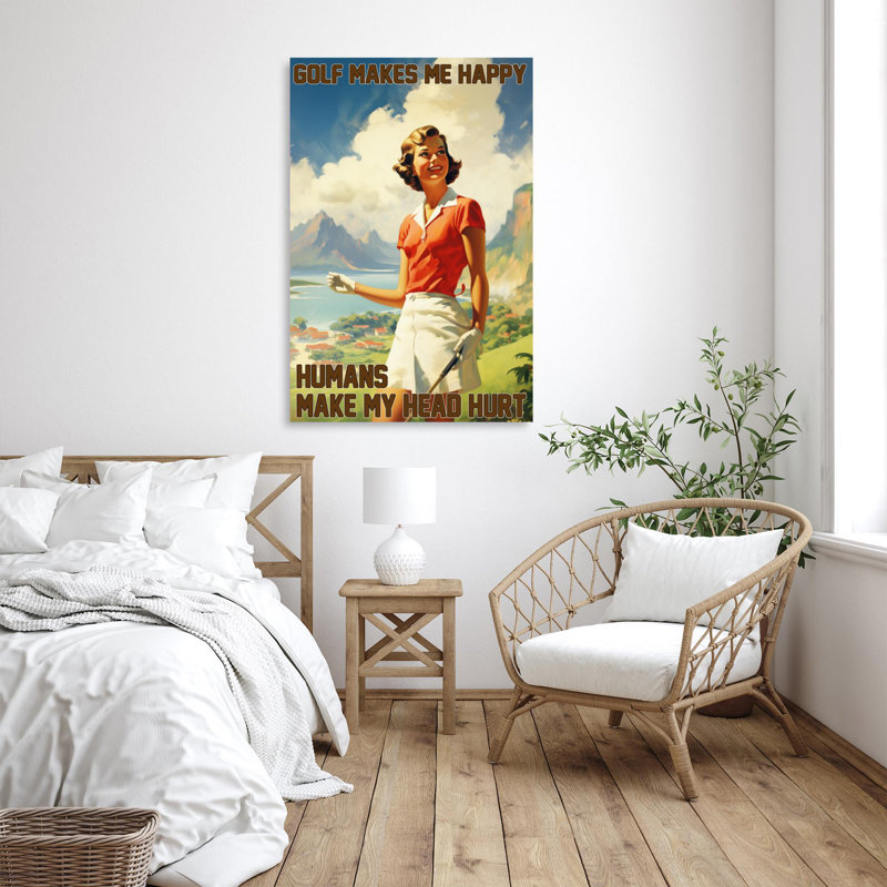 «Golf Makes Me Happy» - 1 pièce graphique Ar Golf Makes Me Happy, H 14 po x l 11 po x P 1,25 po