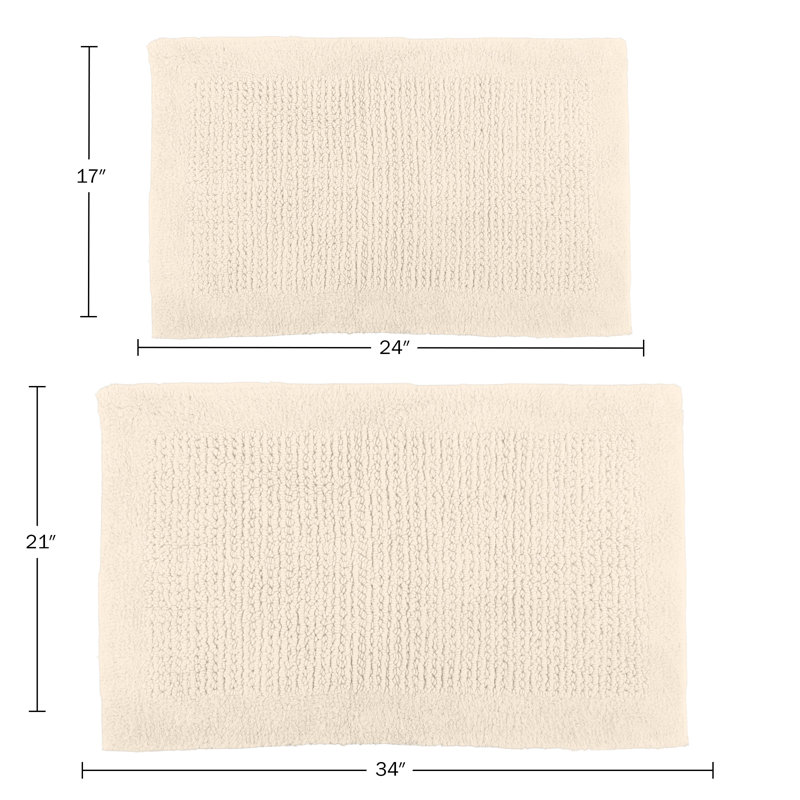 Bathroom Rugs - 2-Piece Cotton Bath Mat Set - Rugs For Shower, Tub, Toilet, Or Vanity - Machine Washable Bath Mats For Bathroom, Kitchen, Or Laundry Room