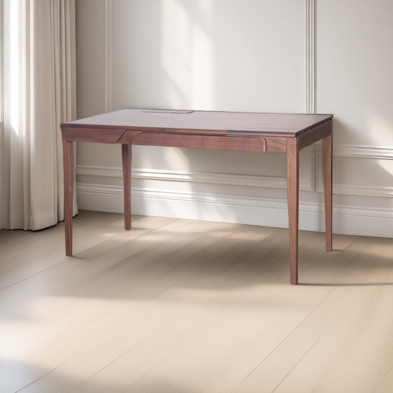 Modern walnut double-drawer office desk