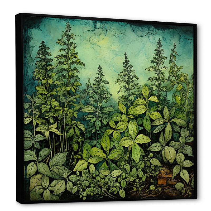 Herbes, origan, teintes 3 - Art floral, Cadre flottant noir, H 16 po x l 16 po x P 1 po