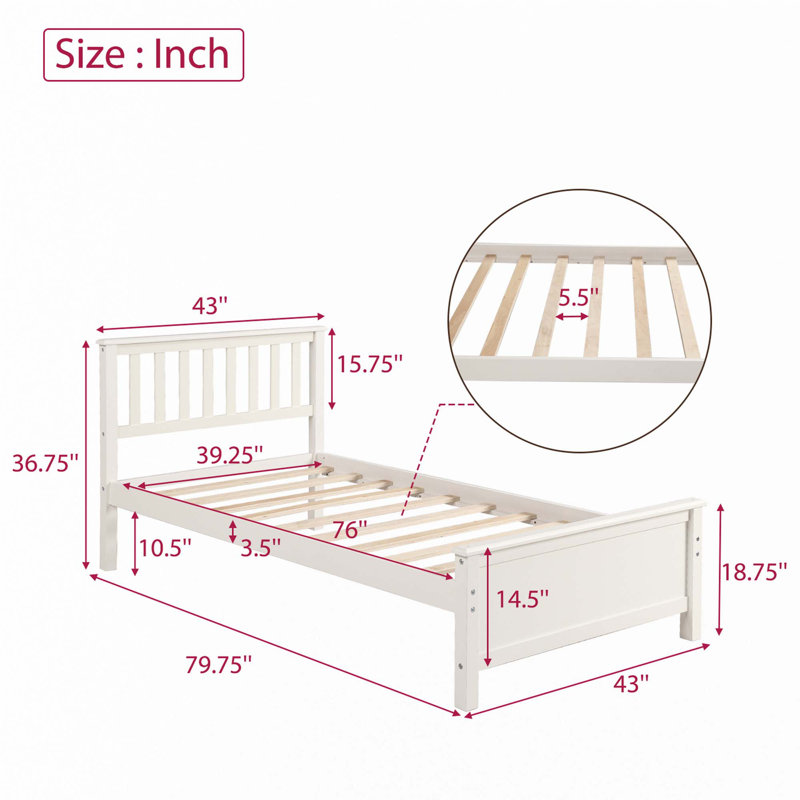 Lit plateforme simple en bois, Blanc