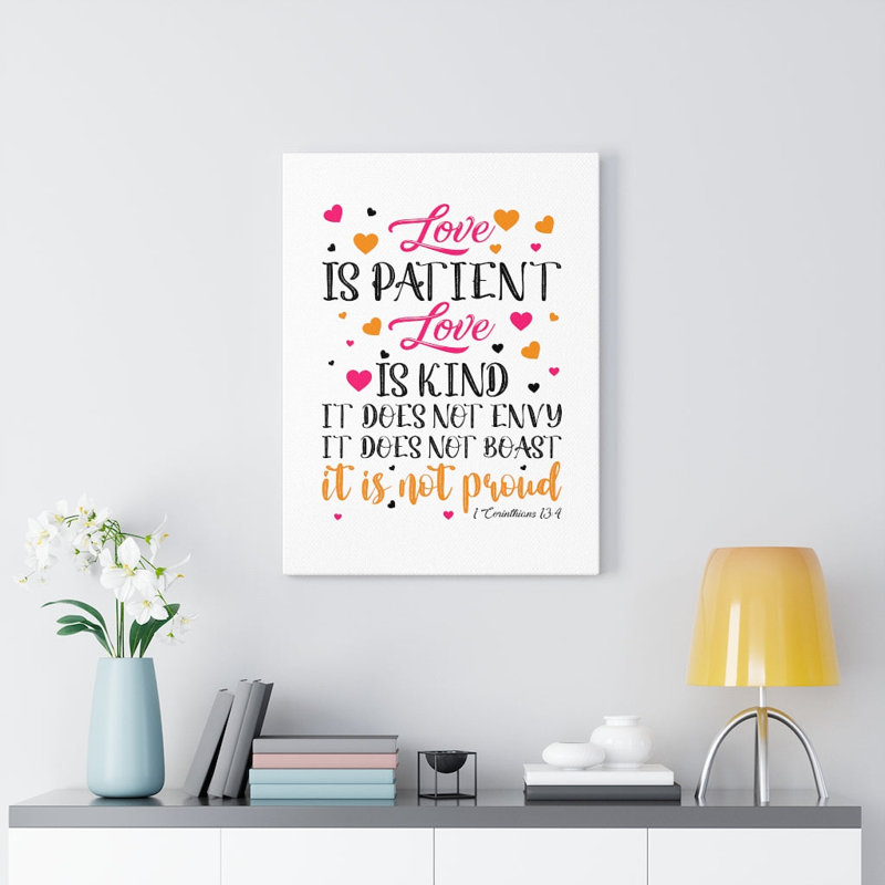 «Love Is Kind 1 Corinthians 13: 4», impression murale verset de la Bible prêt à être accroché, H 24 po x l 18 po x P 1,25 po