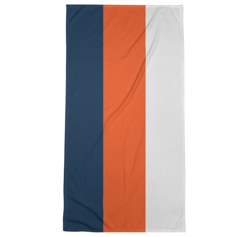 Cotton Blend Beach Towel, Navy Blue/Orange/Off White